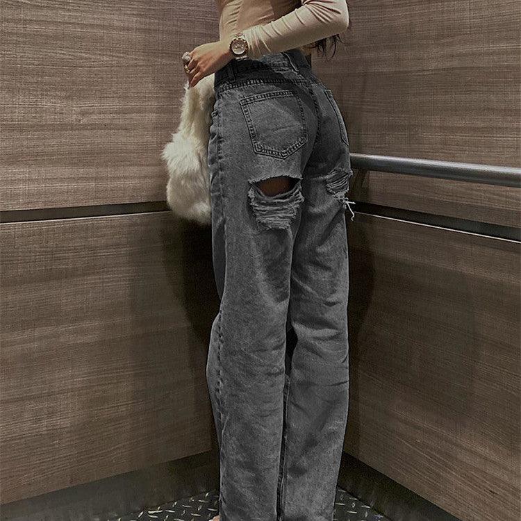 Women's Fashion High Waist Ripped Slim Jeans - VAleG