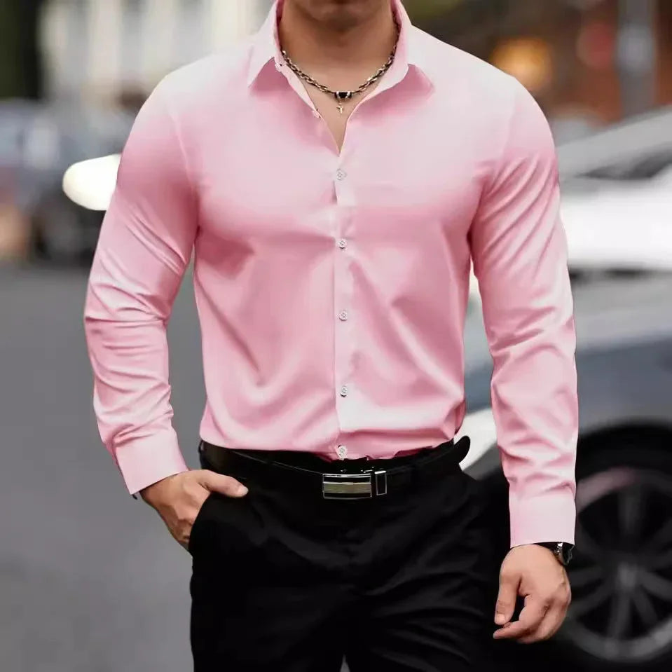 Business Lapel Shirt Solid Color Long Sleeve Casual - VAleG