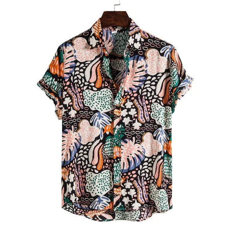 Printed Casual Men's Short-sleeved Shirt Lapel - VAleG