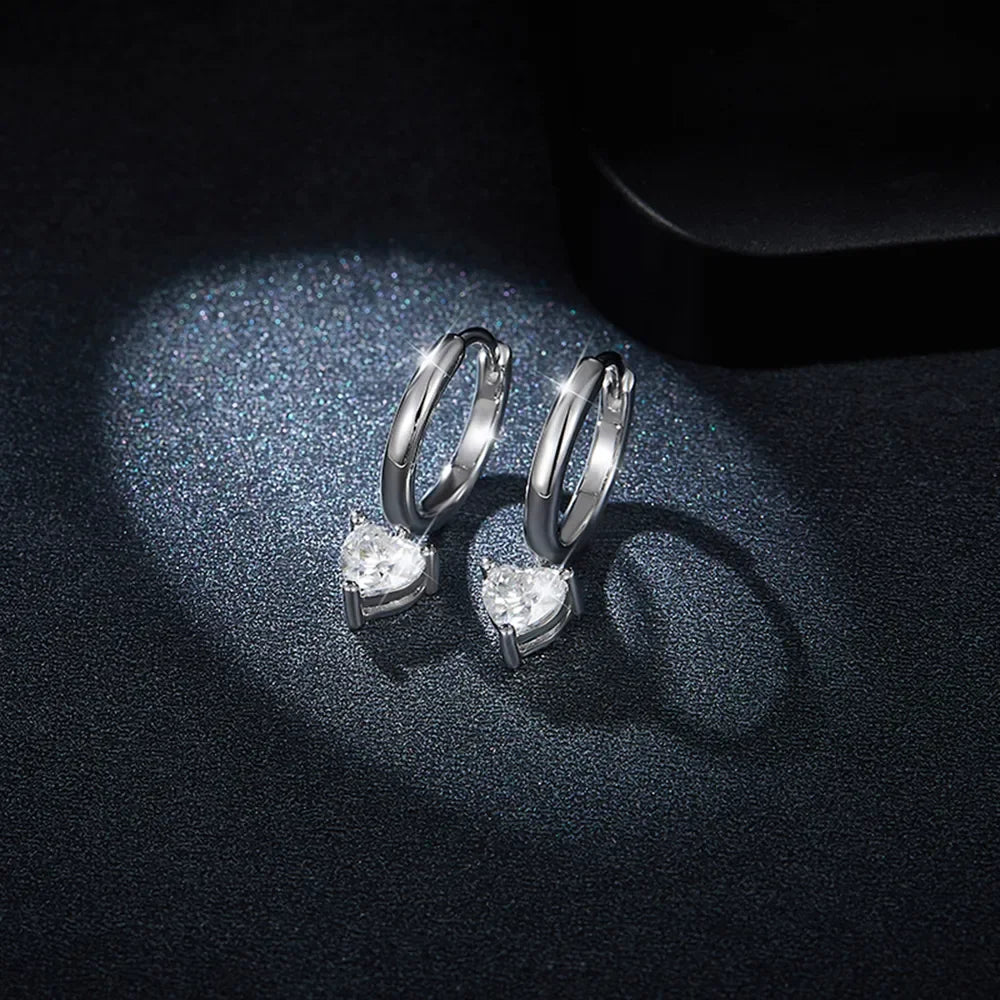 1 Carat Moissanite 925 Sterling Silver Heart Earrings - VAleG
