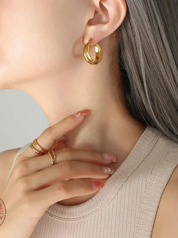 18K Gold-Plated Titanium Steel Huggie Earrings - VAleG