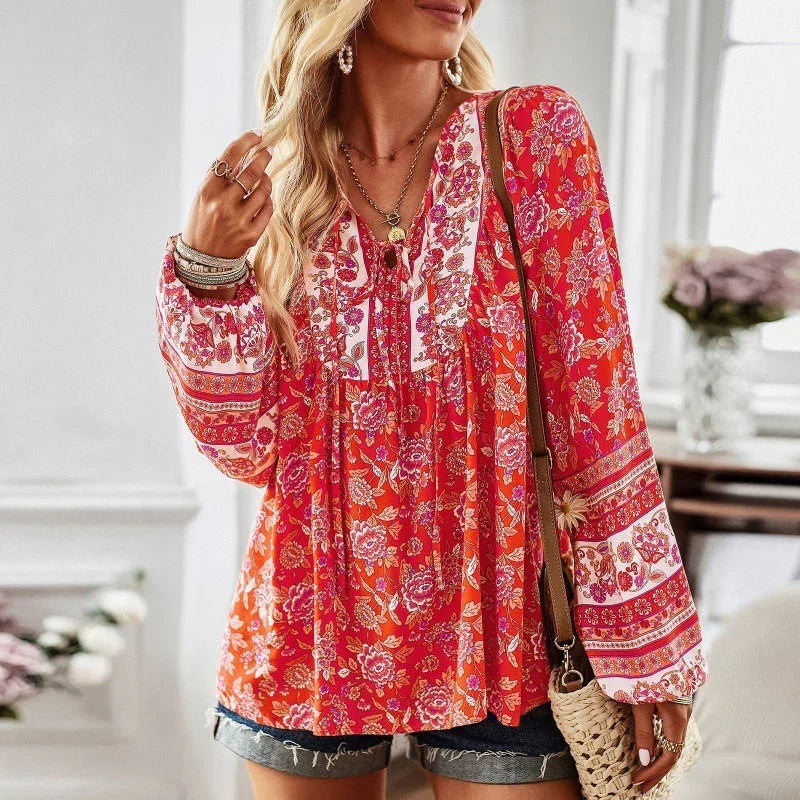 European And American Women's Clothing Printed Long Sleeve Shirt - VAleG