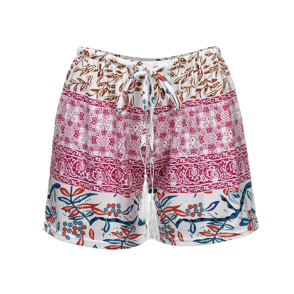 Stretch print high waist shorts beach pants - VAleG