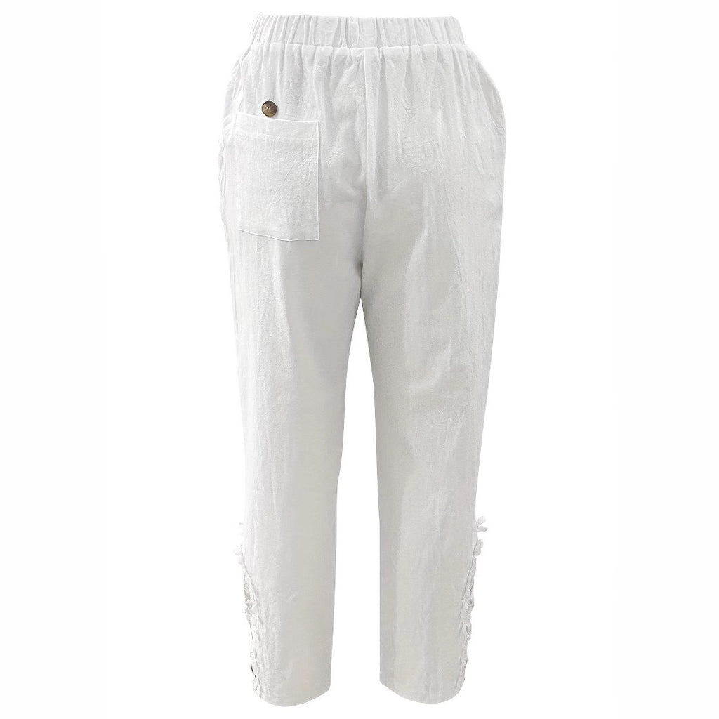 Pantaloni casual dritti da donna con coulisse in pizzo