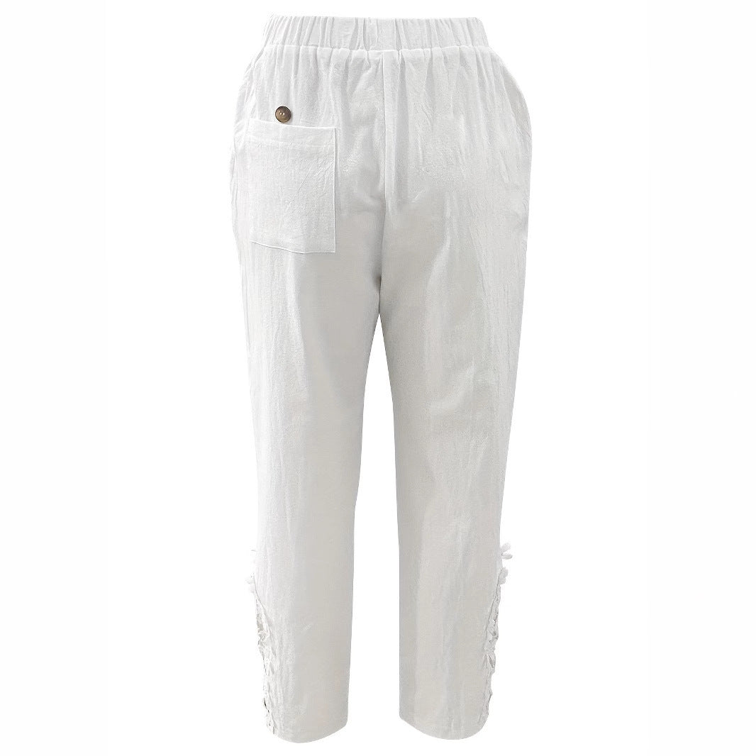 Pantaloni casual dritti da donna con coulisse in pizzo