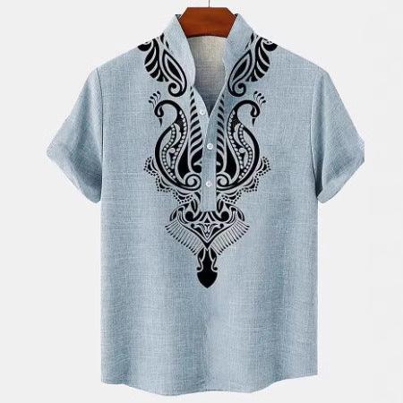 Men's Shirt Digital 3D Printing Linen Short Sleeve - VAleG