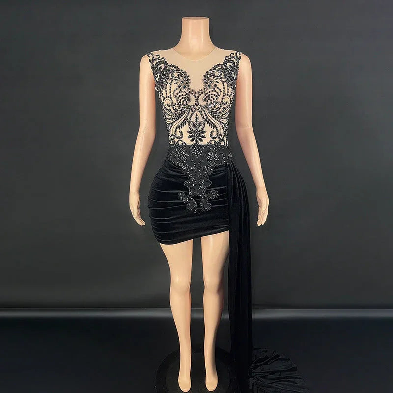 Summer Luxury Evening Dress Female Singer Stage Costume Senior Dress Side Trailing Skirt - VAleG