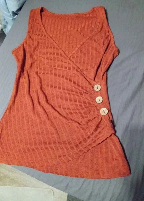 Button Detail Ruched Tank Top - VAleG