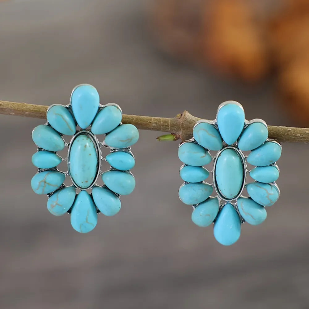 Flower Shape Artificial Turquoise Earrings - VAleG