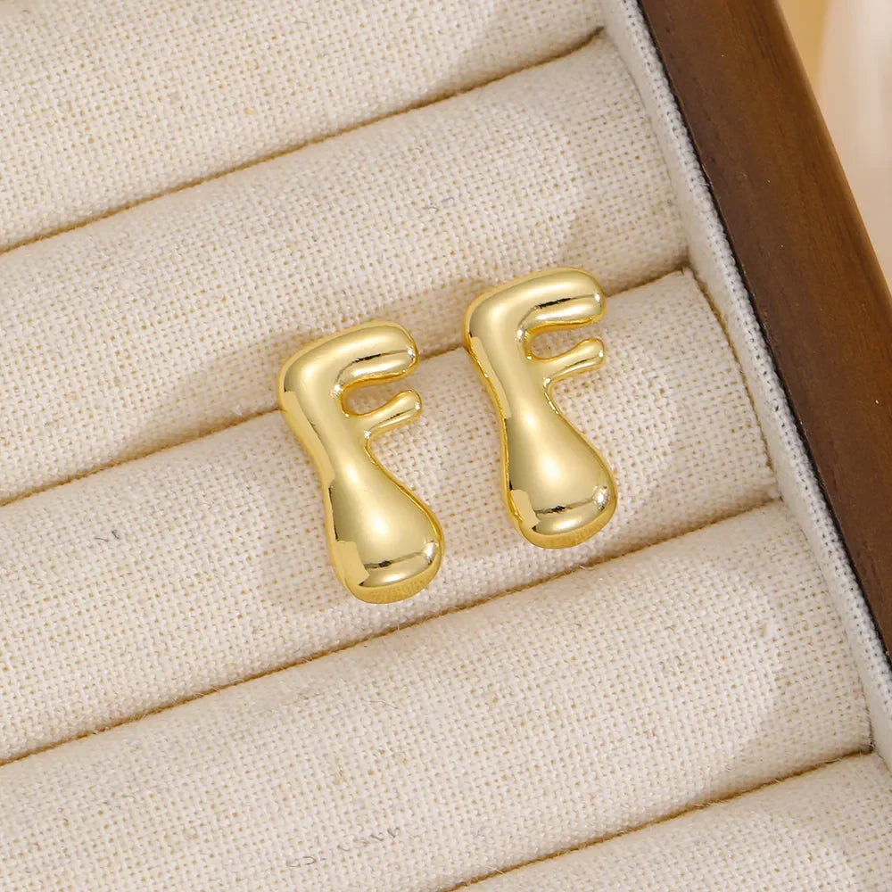 18K Gold-Plated Bubble Letter Stud Earrings - VAleG