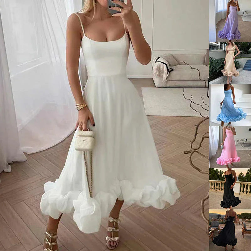 Fashion Suspenders Large Flower Swing Three-dimensional Flower A- Line Skirt Womens Clothing - VAleG