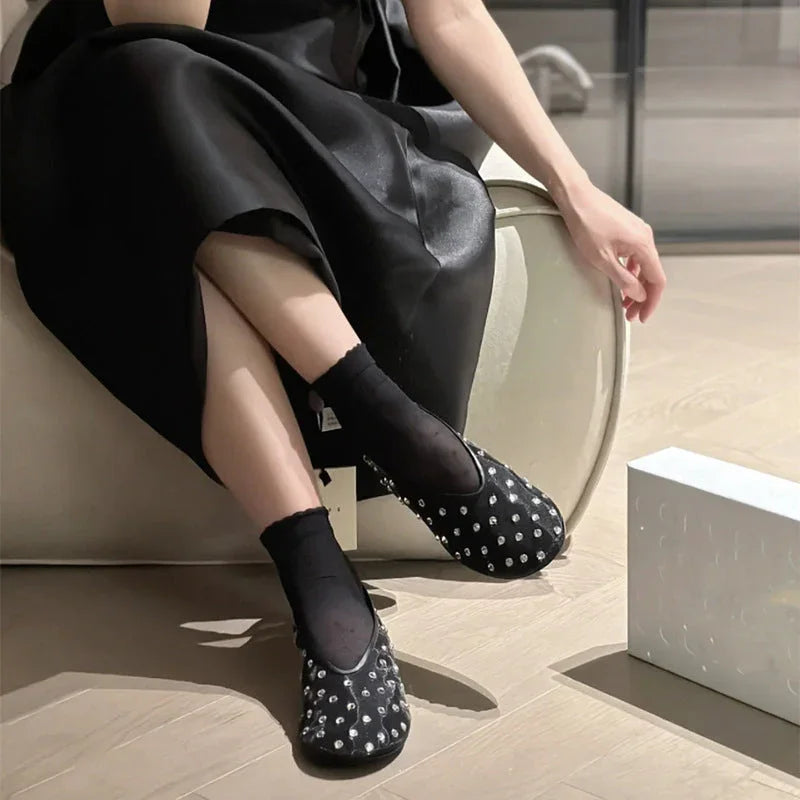 Fashionable Round Toe Rhinestone Mary Jane Shoes Women - VAleG