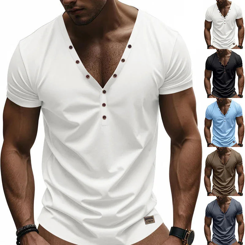 Men's Loose Thin Trendy V-neck Buttons Design - VAleG