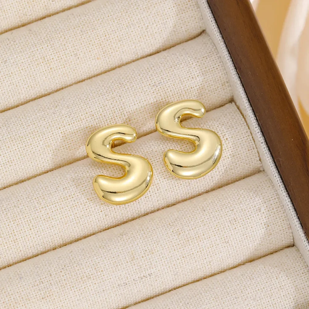 18K Gold-Plated Bubble Letter Stud Earrings - VAleG