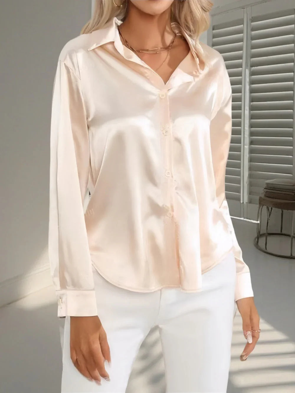 Women's Shirt Satin Silk-like Long Sleeve - VAleG