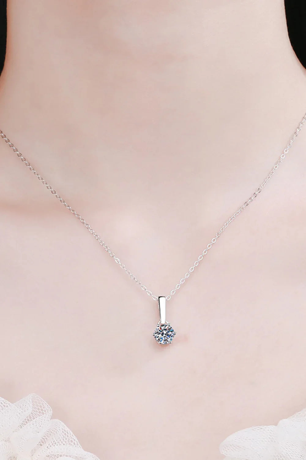 1 Carat Moissanite 925 Sterling Silver Chain-Link Necklace - VAleG