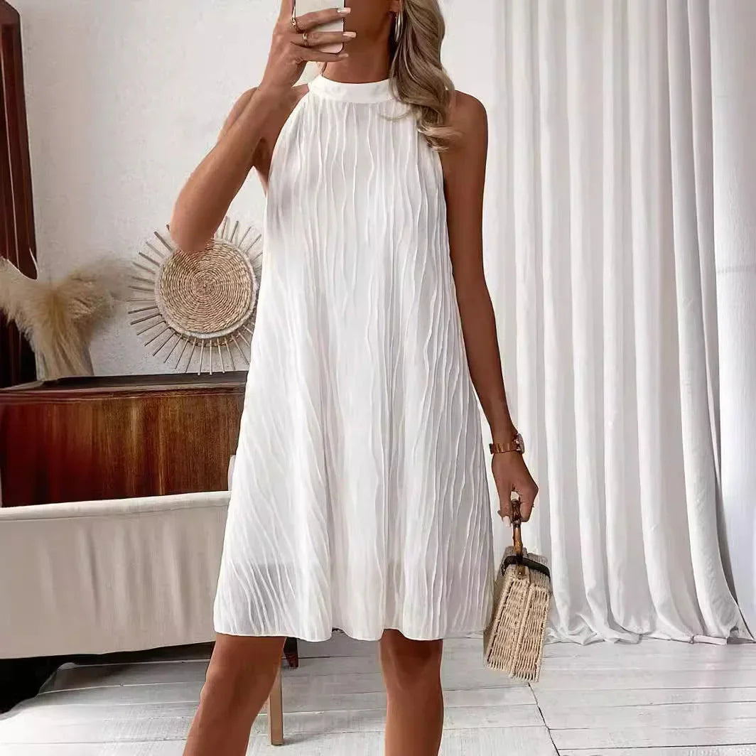 Fashion Dresses For Women Pure Color Halter Backless Dress - VAleG