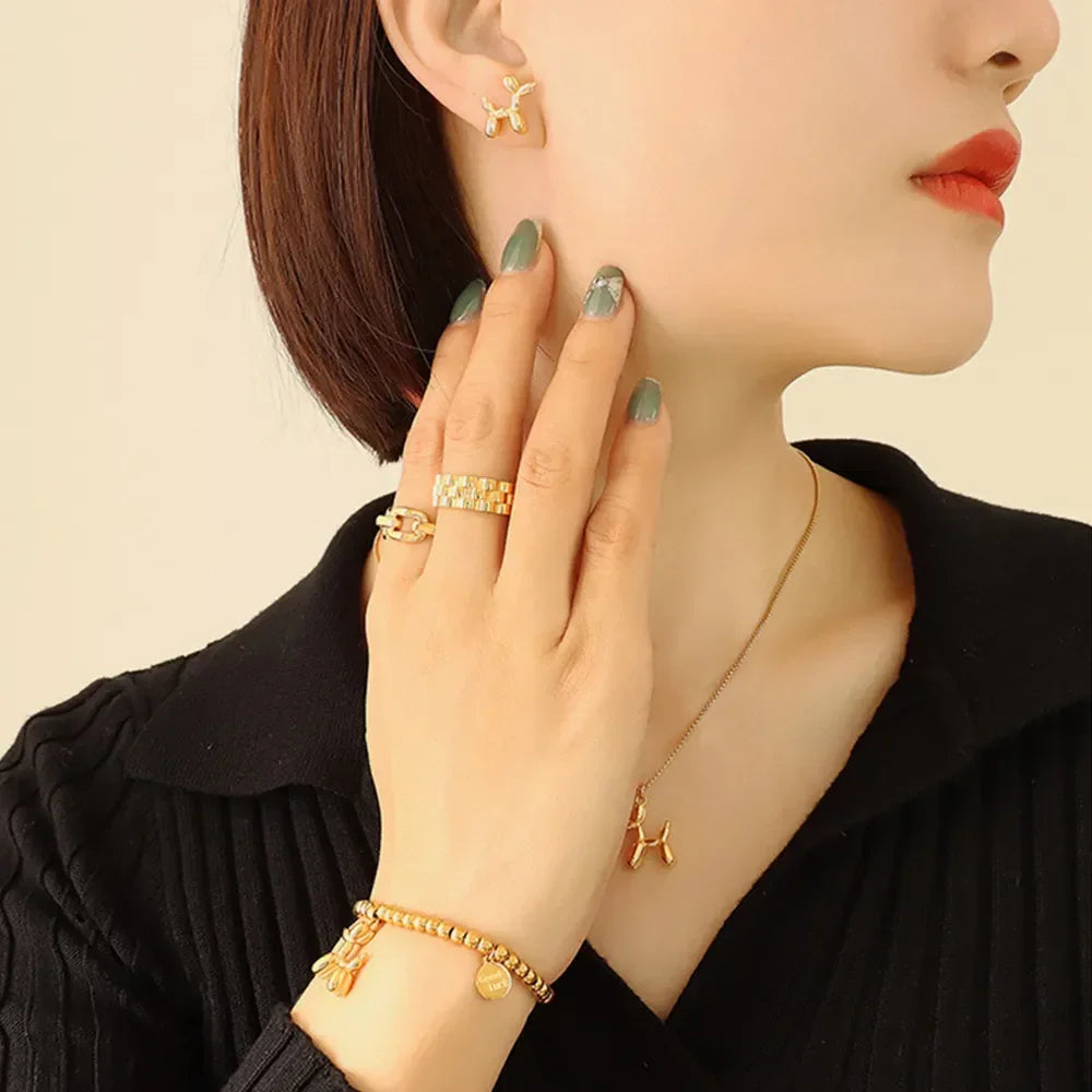 18K Gold-Plated Titanium Steel Puppy Shape Stud Earrings - VAleG