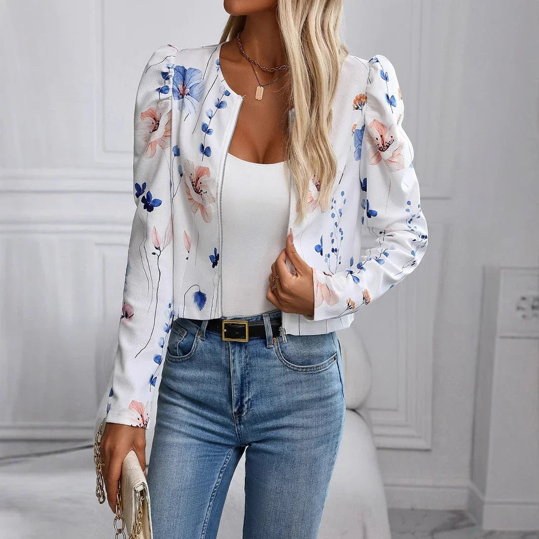 Printed Gigot Sleeve Long Sleeve Thin Jacket Jacket - VAleG