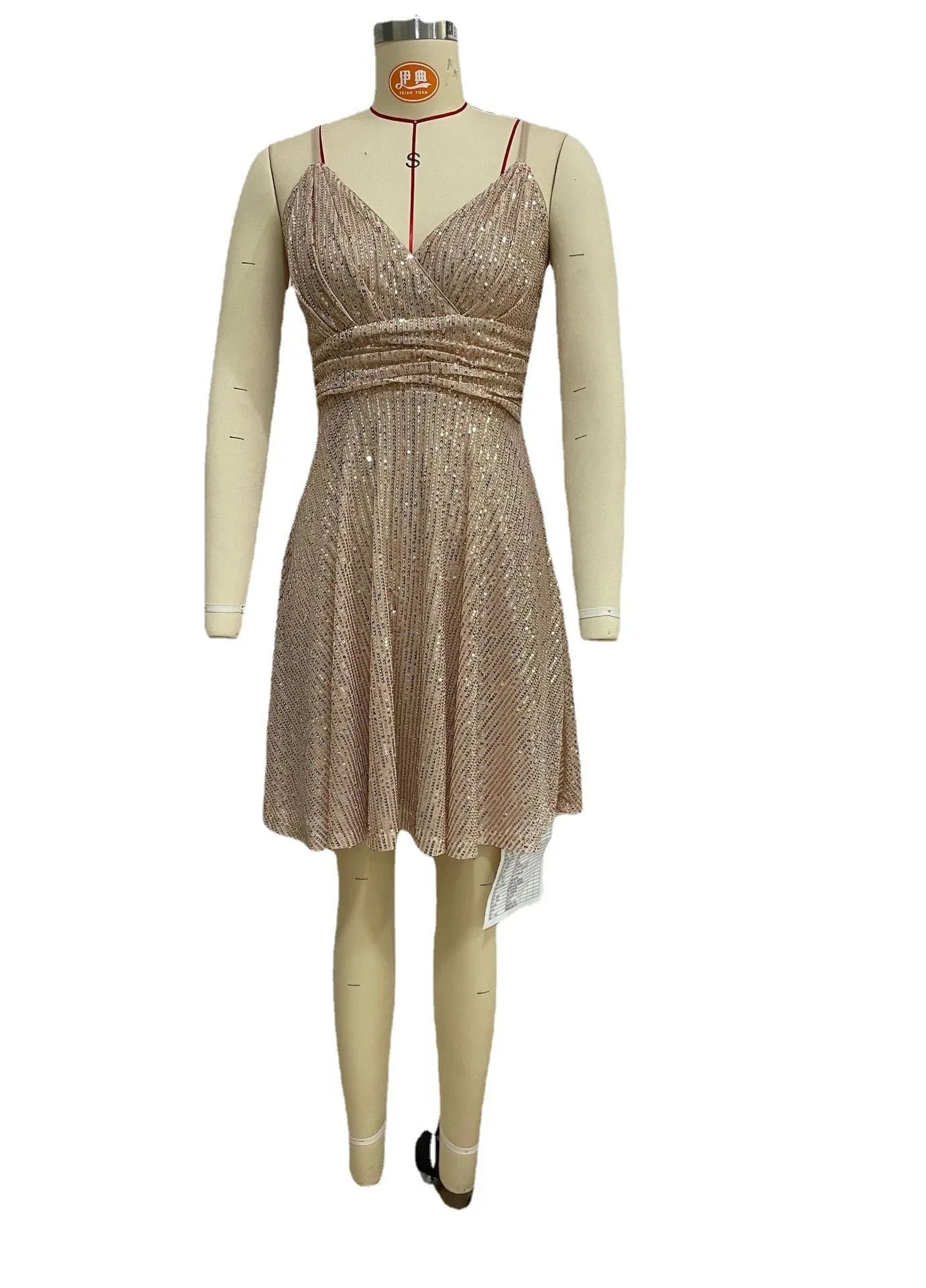 Autumn And Winter New Women's Sexy Gorgeous Sequined Dress Pleated Cross Strap Vacation Style Dress - VAleG