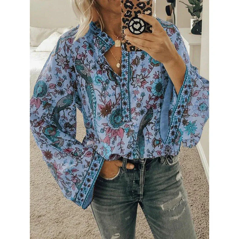 Peacock print loose shirt - VAleG