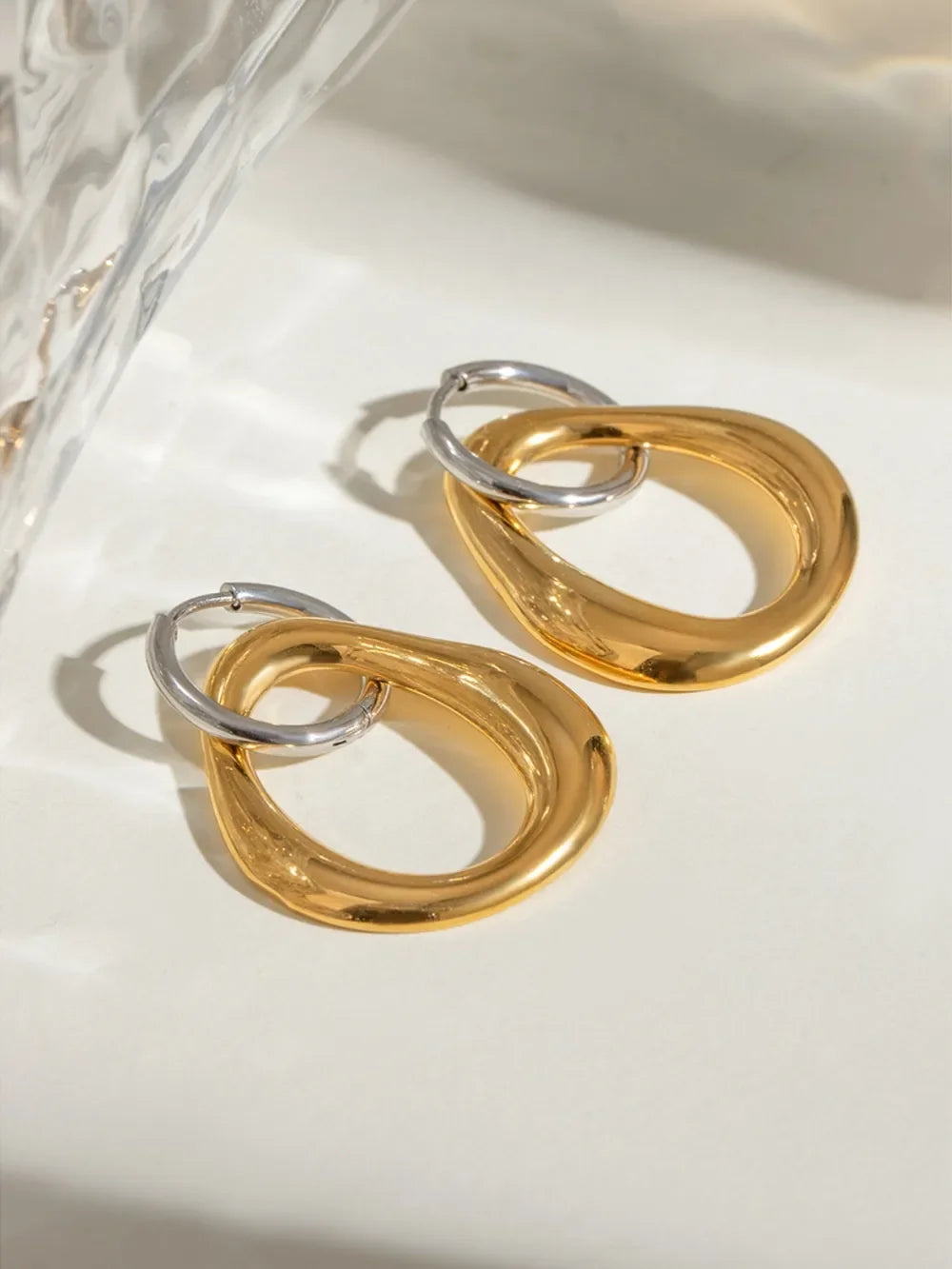 18K Gold-Plated Stainless Steel Contrast Asymmetrical Earrings - VAleG