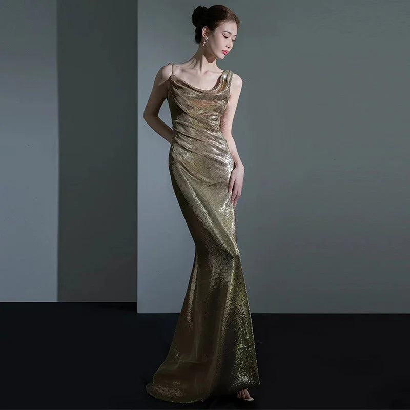 Fishtail Evening Dress For Women Elegant Sequins Annual Meeting Sexy Backless - VAleG