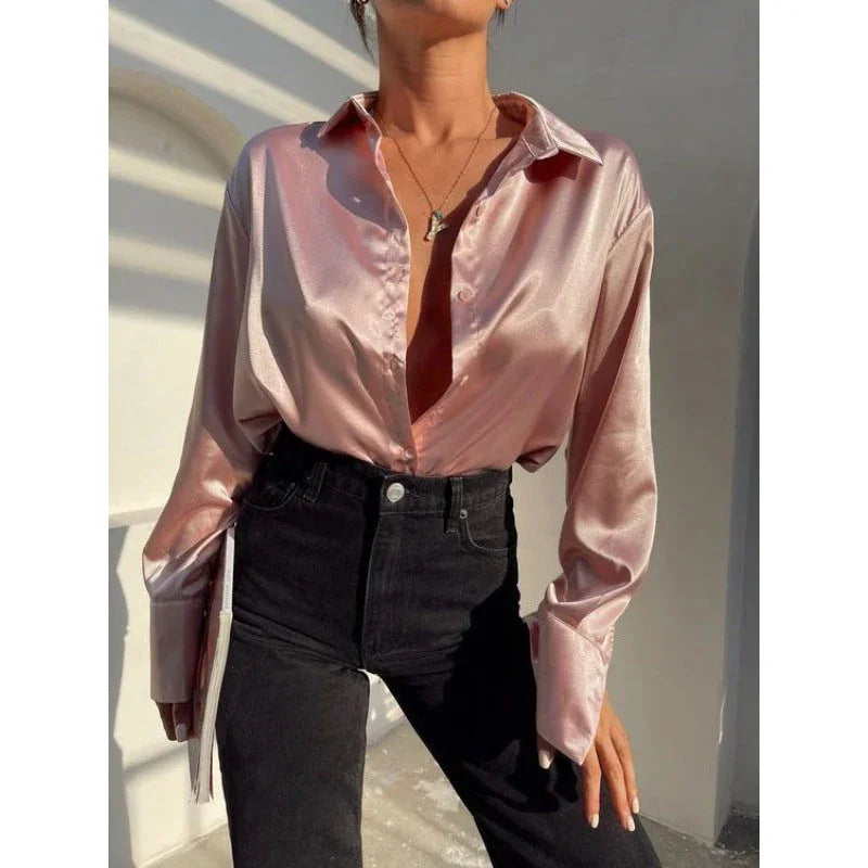 Autumn Cotton Long Sleeve Solid Color Polo Collar Single-breasted Shirt - VAleG