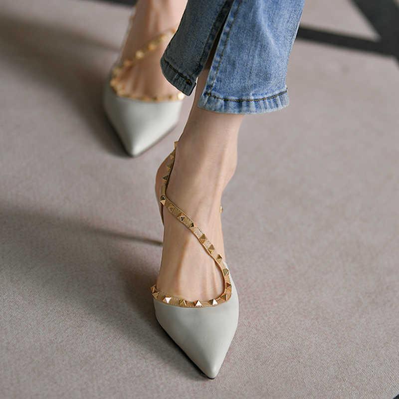 Sheepskin Pointed Toe Stiletto Heel Shoes Side Empty High Heel Sandals - VAleG