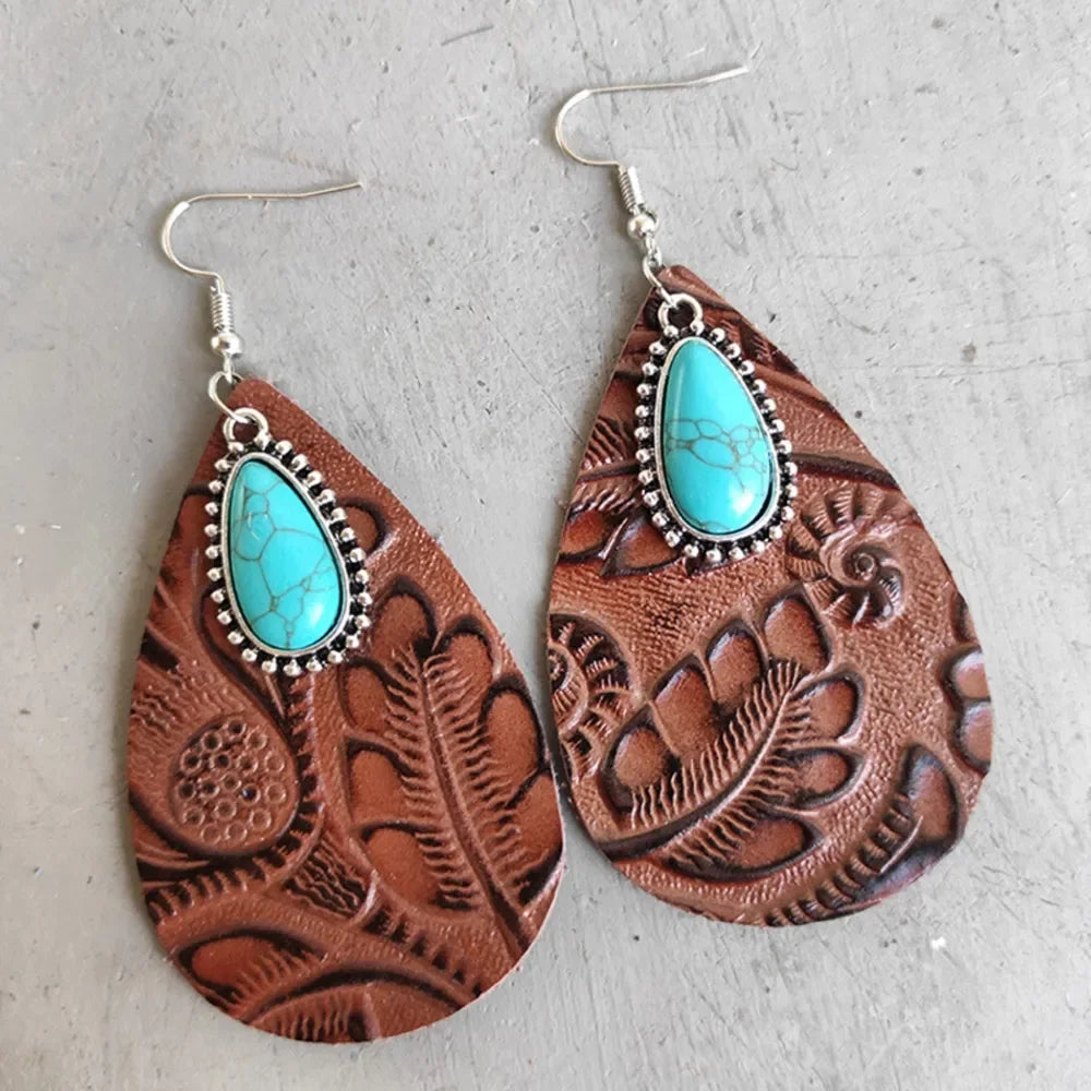 Artificial Turquoise Teardrop Earrings - VAleG