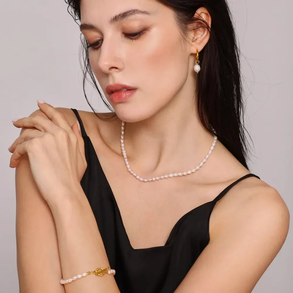 Pearl Necklace, Bracelet and Earrings 4-Piece Jewelry Set - VAleG