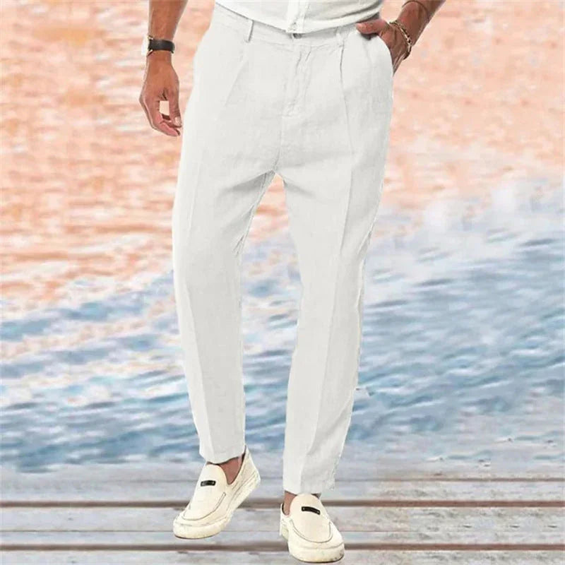 Linen Pants Straight Pure Color Comfort Outdoor Leisure - VAleG