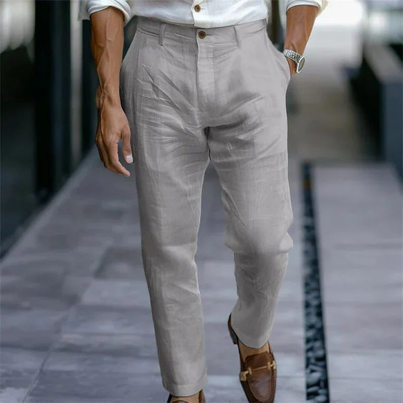 Men's Youth Linen Solid Color Outdoor Breathable Casual Pants - VAleG