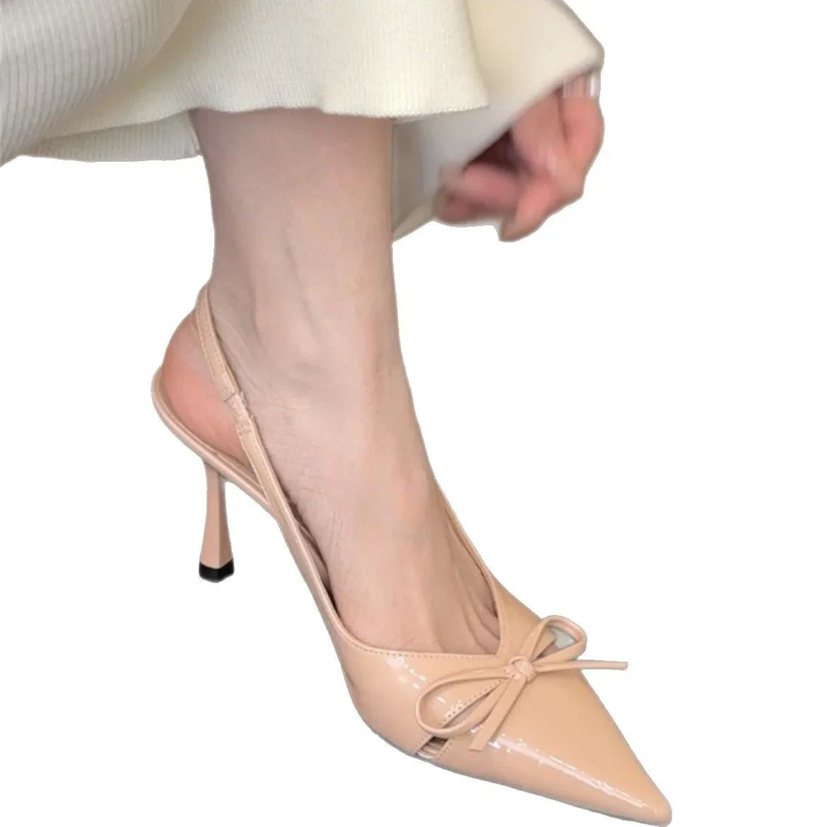 Patent Leather Bow Pointed Stiletto Heel High Heels - VAleG