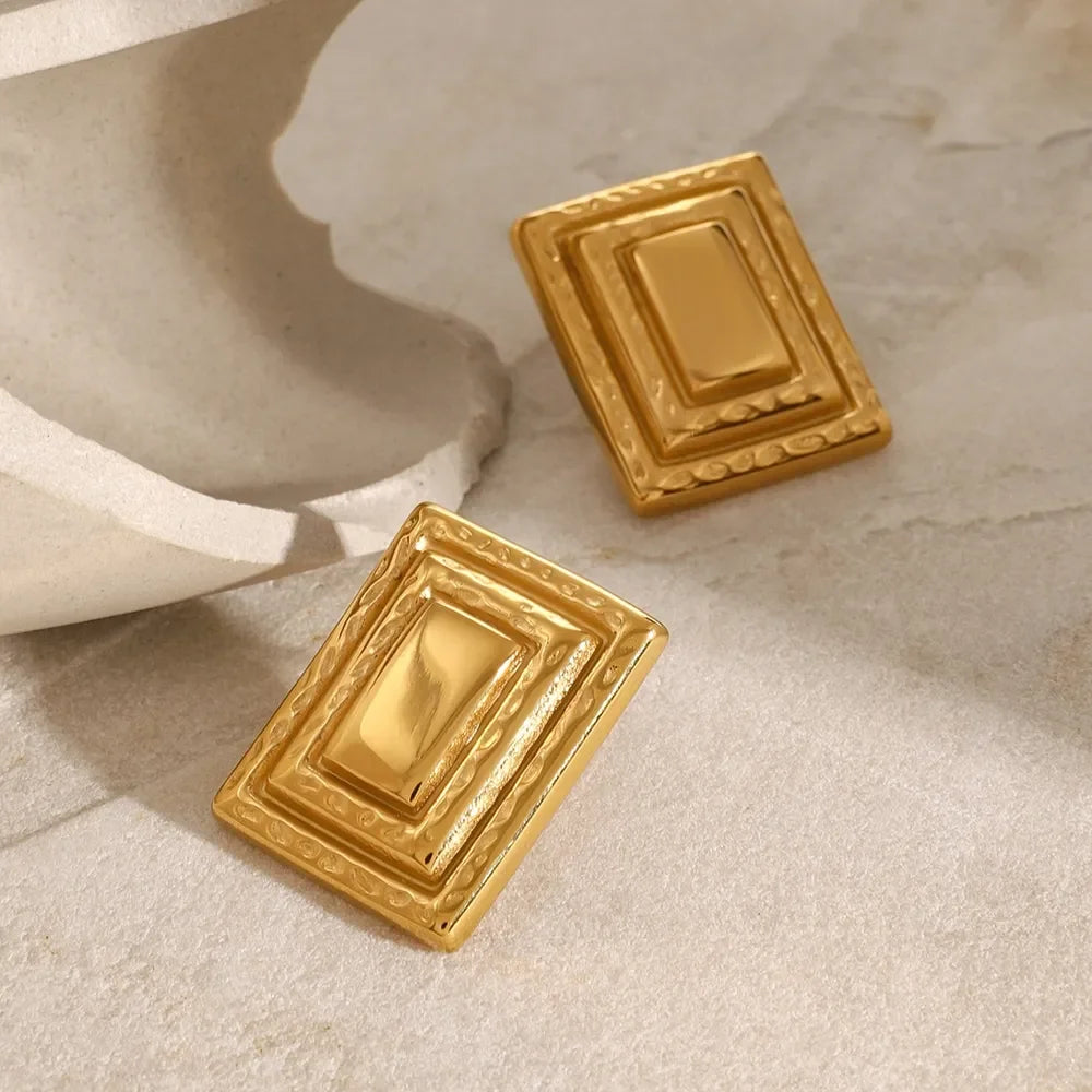 18K Gold-Plated Stainless Steel Square Shape Earrings - VAleG