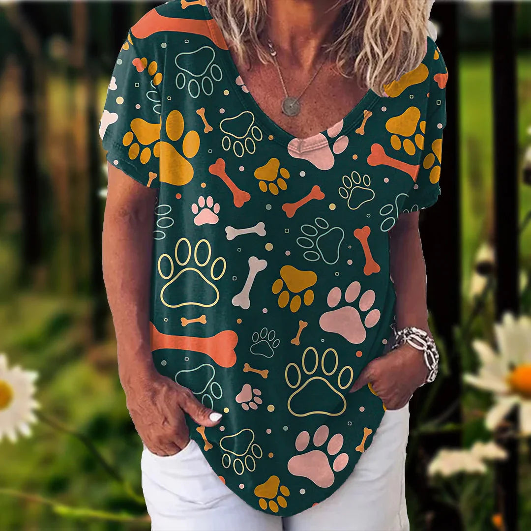 3D Printed Short Sleeve T-shirt Women's Casual Half V-neck T-shirt - VAleG