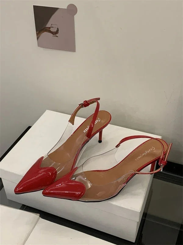 Women's Pointed Toe Transparent High Heels Buckle - VAleG