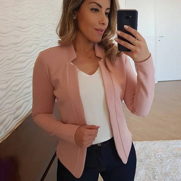 Small Suit Long Sleeve Solid Color Cardigan Coat Top - VAleG