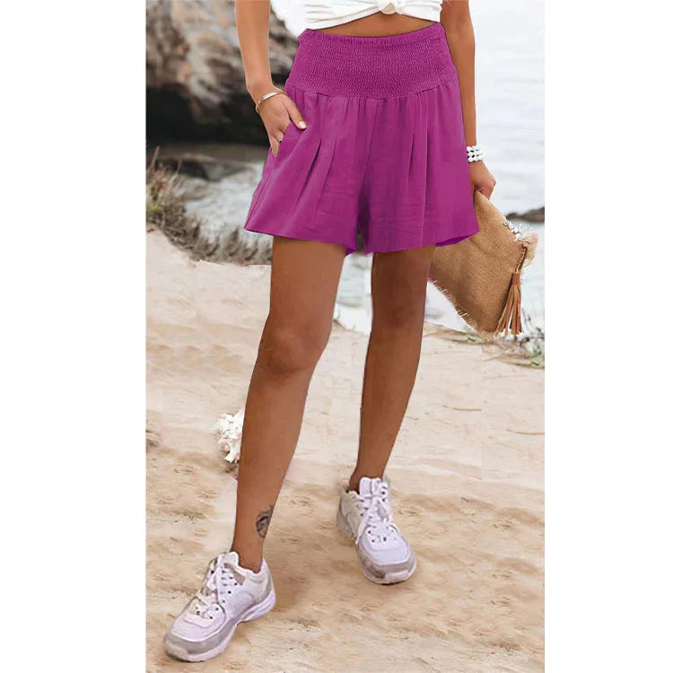 European And American Solid Color High Waisted Shorts Casual Pants - VAleG