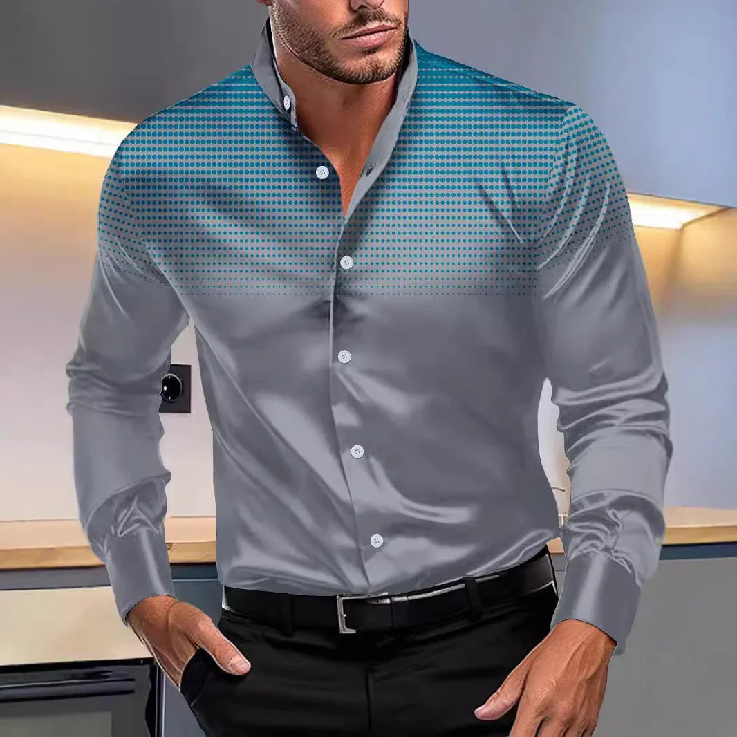 Four-sided Stretch Dotted Prints Daily Casual Stand Collar Long-sleeved Shirt - VAleG