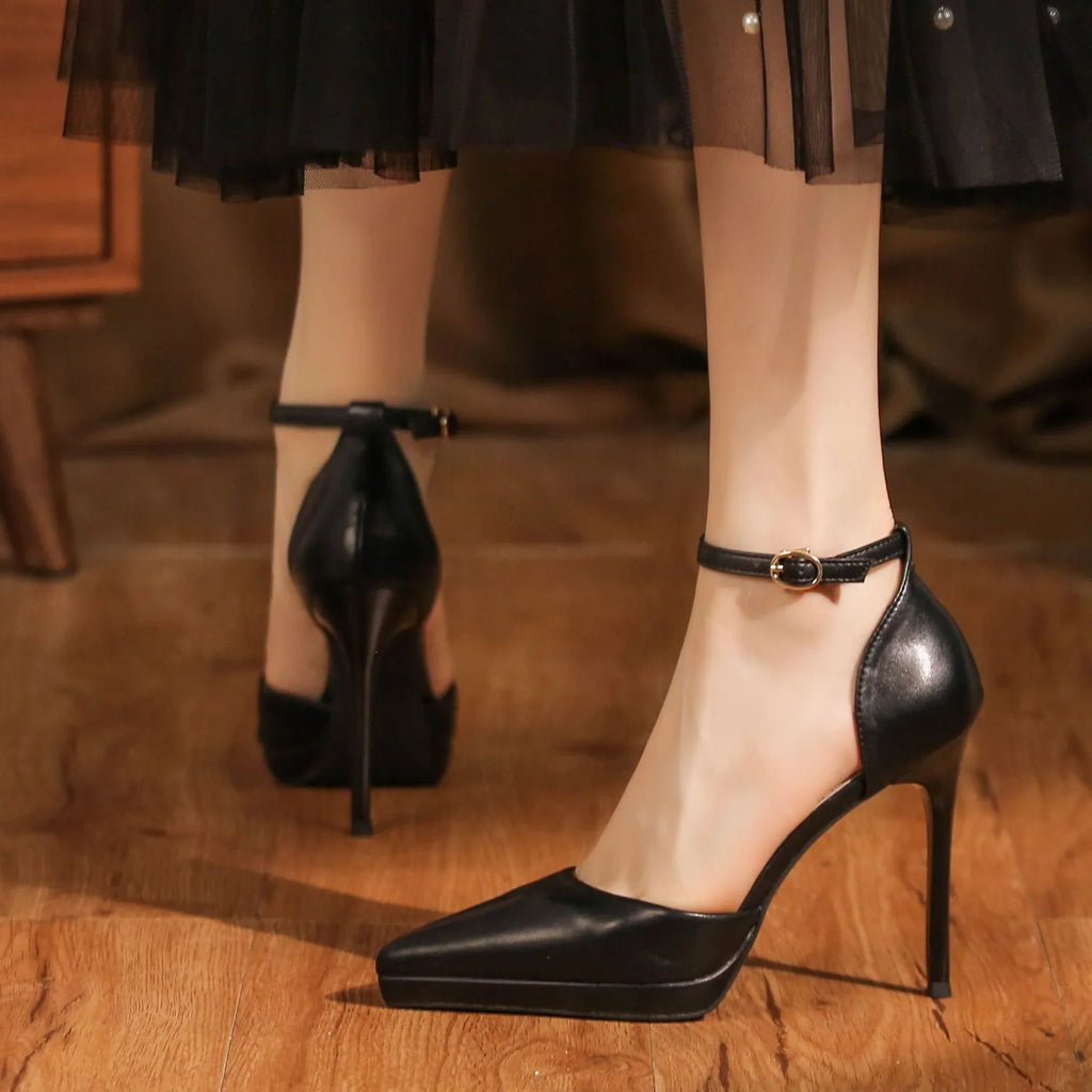 Leather Ankle-strap Stilettos High Heels - VAleG