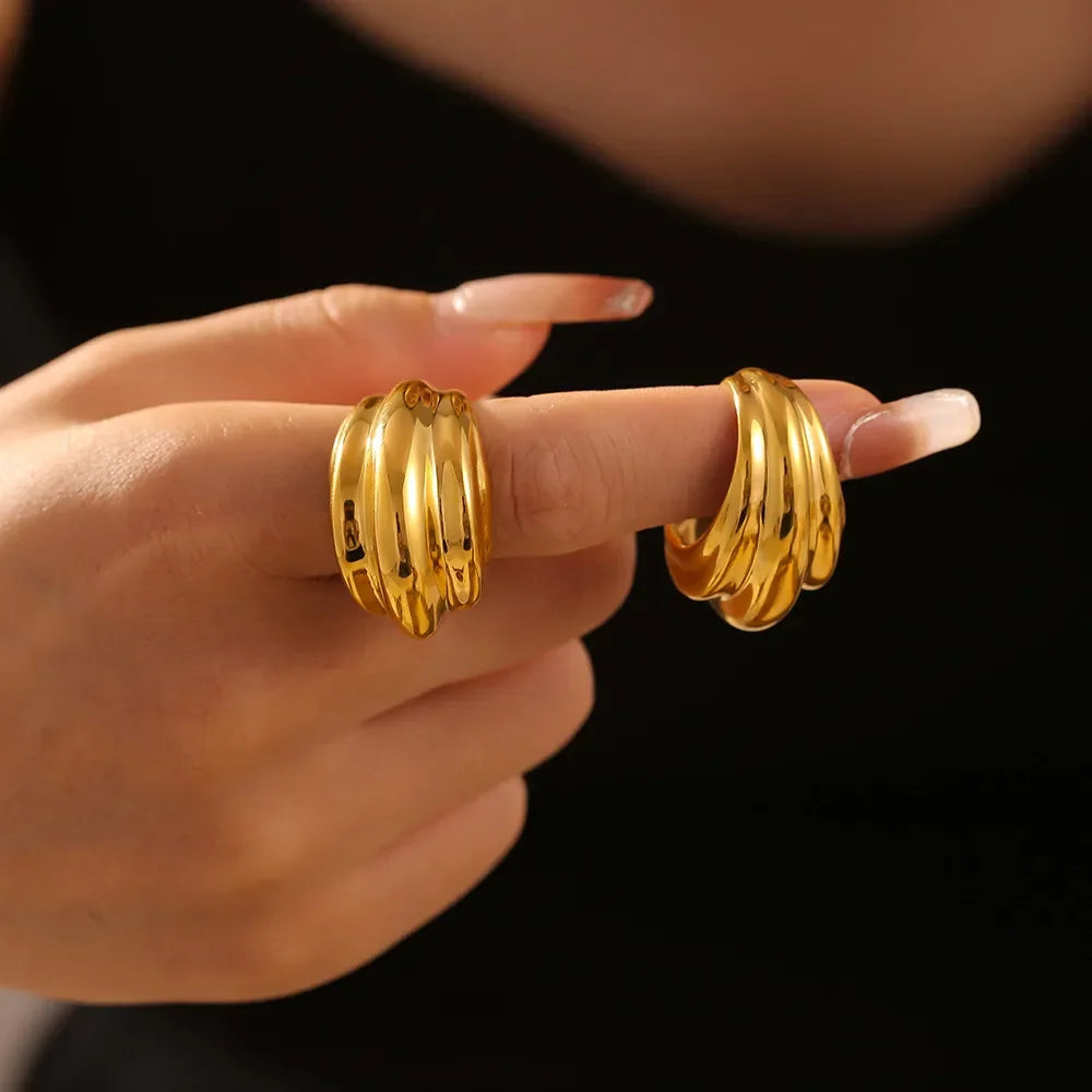 18K Gold-Plated Titanium Steel Open Ring - VAleG