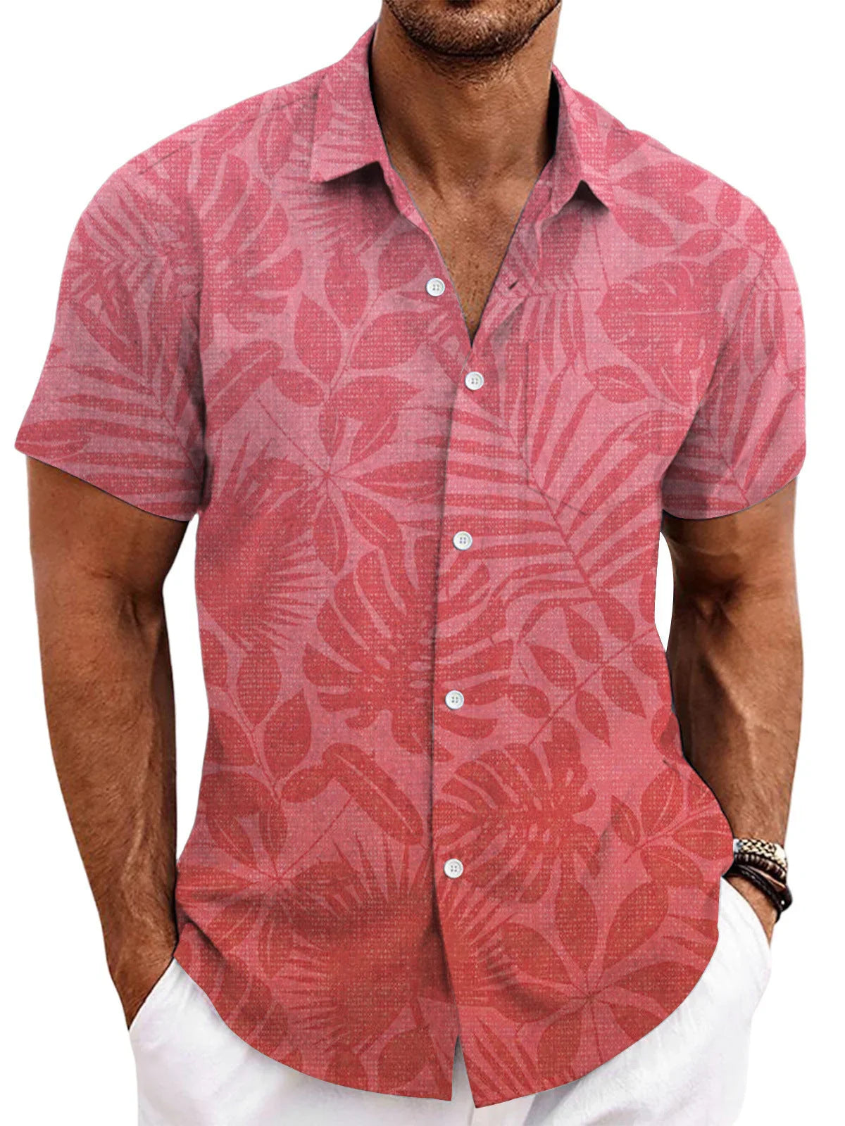 Solid Color Short Sleeve Cardigan Beach Shirt - VAleG