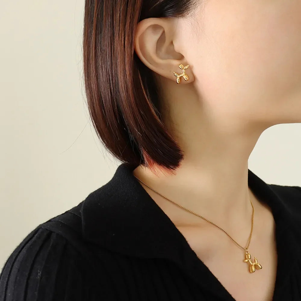 18K Gold-Plated Titanium Steel Puppy Shape Stud Earrings - VAleG