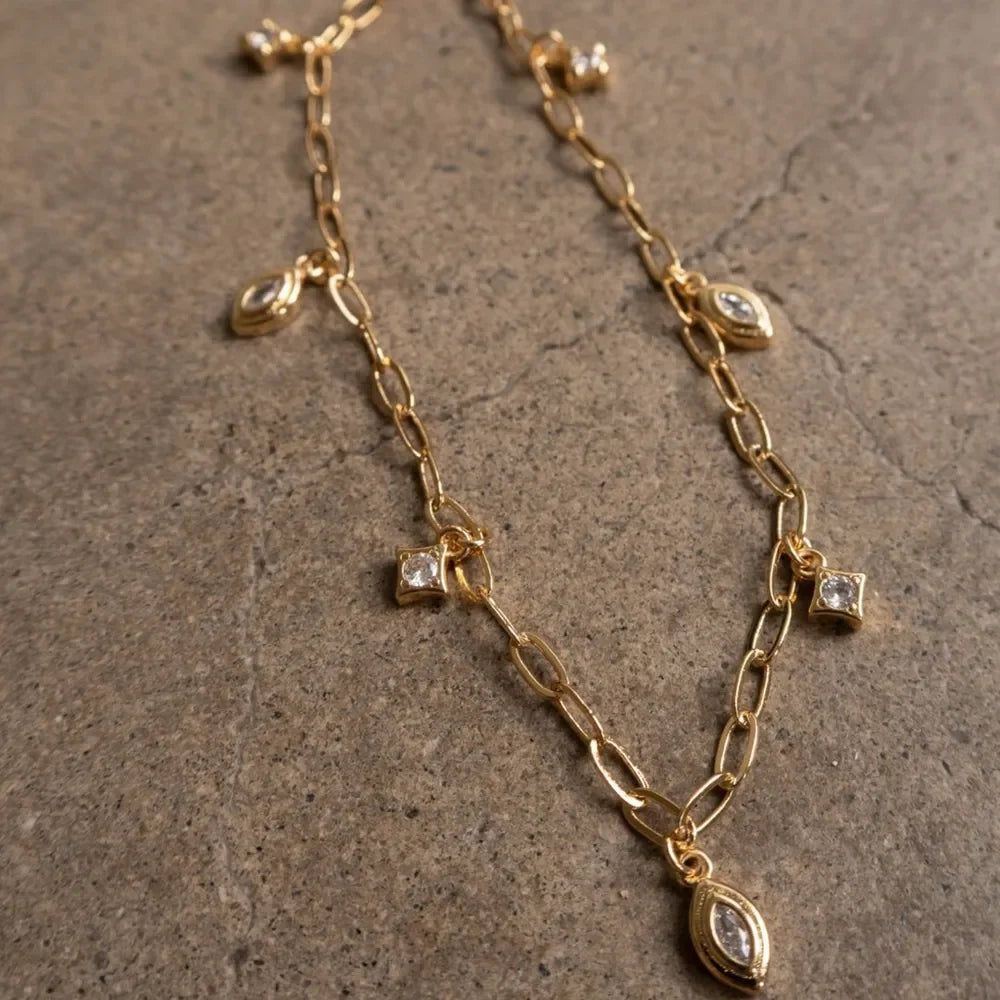 18K Gold-Plated Copper Inlaid Zircon Necklace - VAleG