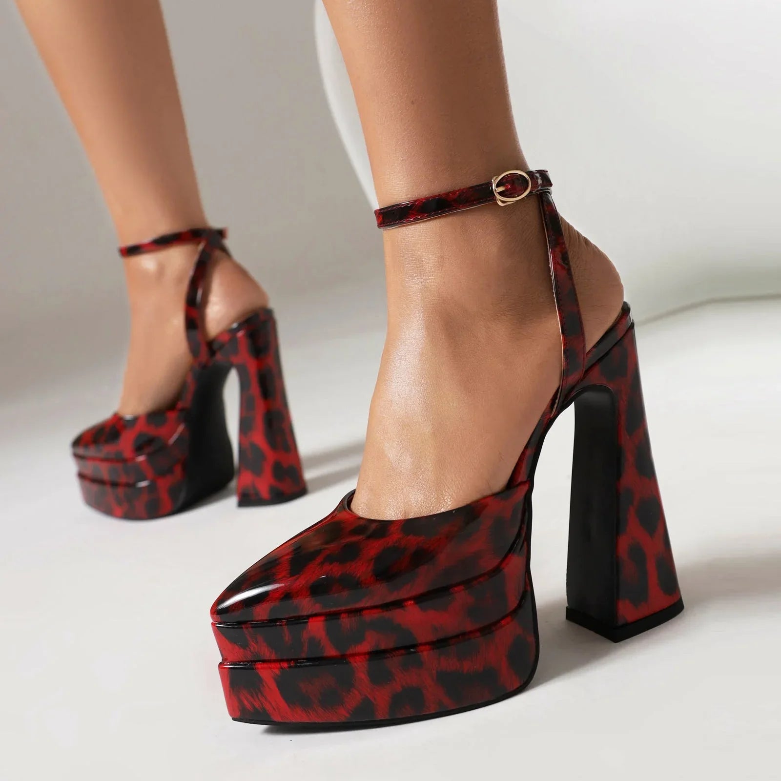 Women's High Heels Foreign Trade Leopard Color Waterproof Platform Pointed - VAleG