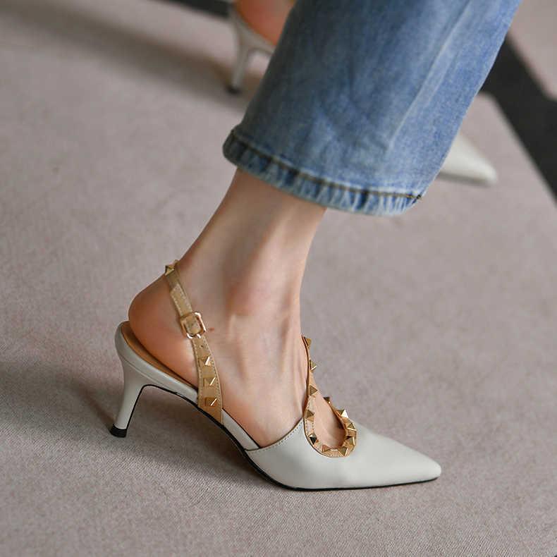 Sheepskin Pointed Toe Stiletto Heel Shoes Side Empty High Heel Sandals - VAleG