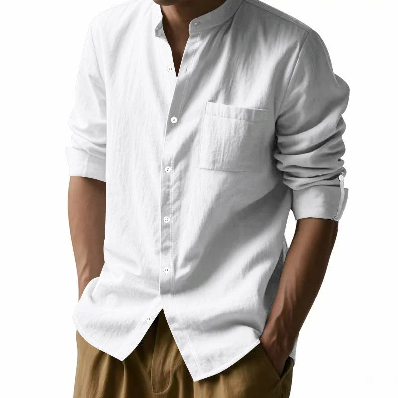 Long Sleeve Stand Collar Casual Men's Pocket Shirt - VAleG