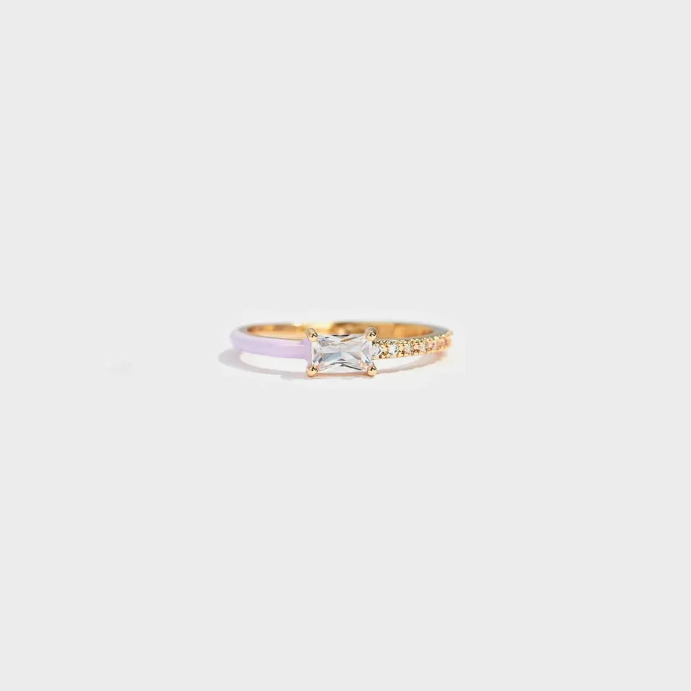 Heart Shape Inlaid Zircon Enamel Ring - VAleG