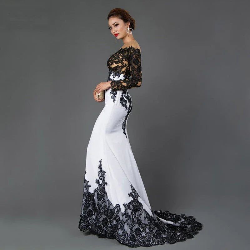 Embroidered Lace Maxi Dress With Fishtail Slim Tail - VAleG